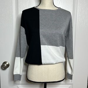 Carol rose, black, gray, white color block, sweater top